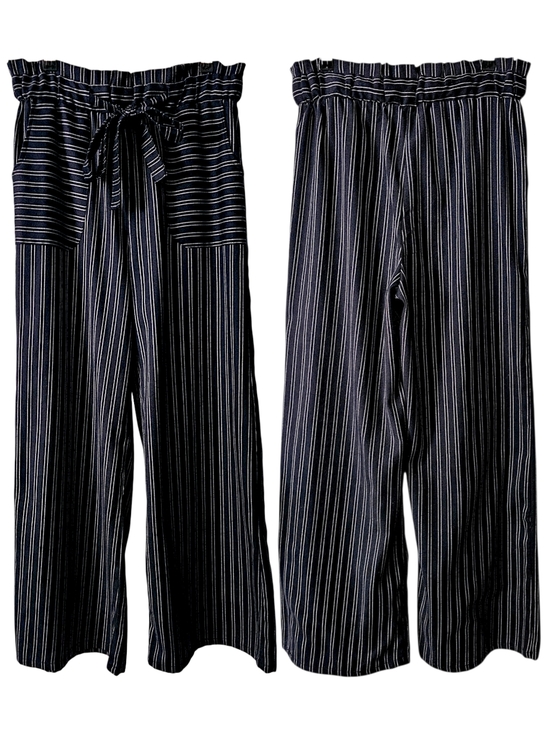 Blue Rain Pants - Blue Rain Pinstripe Paperbag Wide Leg Pants - Size M